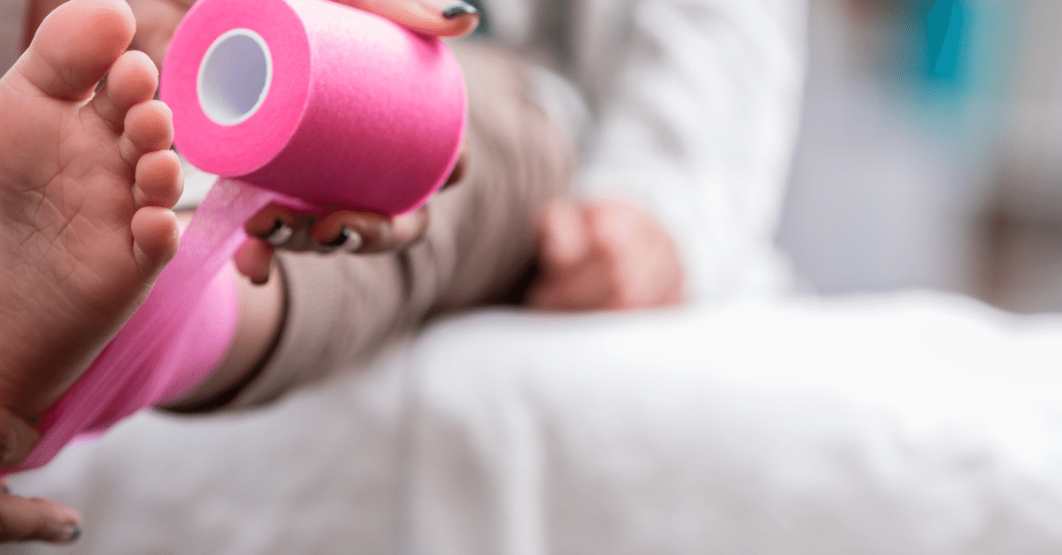 Kinesiology tape supporting the ankle